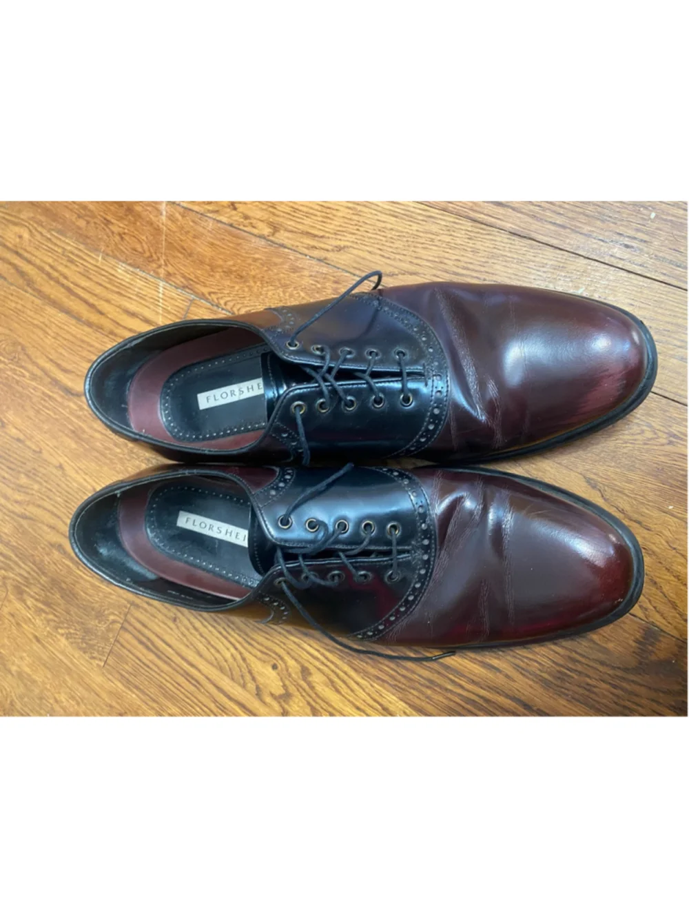 Florsheim Two Tone Burgundy Black Leather Cap Toe Oxford Dress Shoes 12